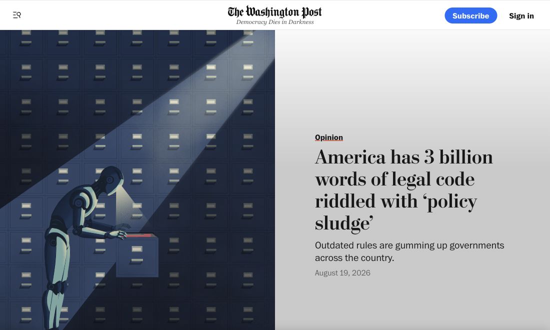 Washington Post story excerpt with a robot examining a filing cabinet.
